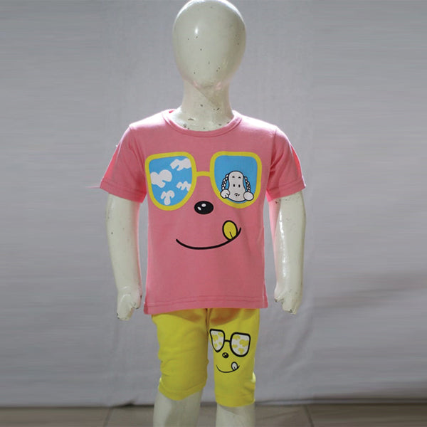 Smiley Sunglasses Printed Malai Jersey Stuff Baba Suit Multicolors