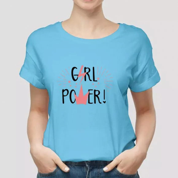 Girl Power Printed Girls Half Sleeve Printed Half Sleeve T-shirt Sky Blue 99910
