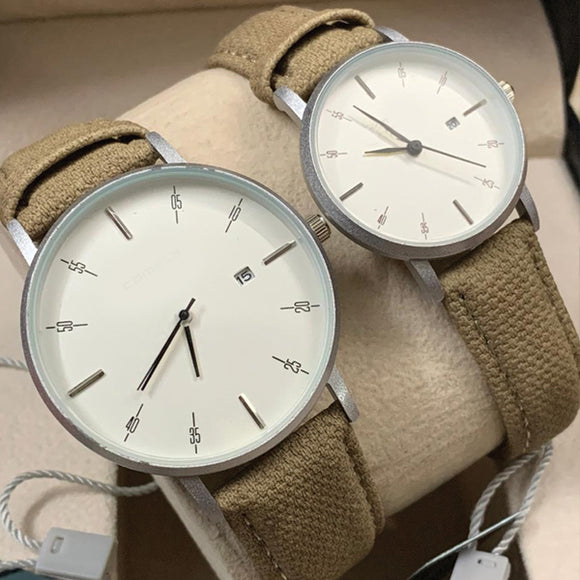 Yellow Strap & Simple White Dial Pair Watch With Date Option For Men's And Womens Best Gift For Valentine's Day 8765 | 24hours.pk