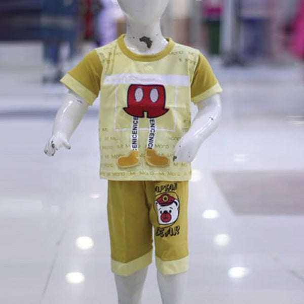 Creative Character Printed Malai Jersey Stuff Baba Suit Yellow
