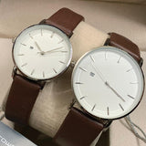 Chocolate Brown Strap Pair Watch With Date Option For Men's And Womens Best Gift For Valentine's Day 8765 | 24hours.pk