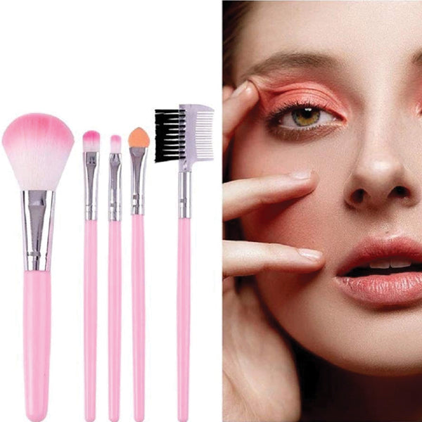 Set of 5Pcs Premium Quality Complete Makeup Brush Kit Beauty Cosmetic Tool-Random Color | 24hours.pk