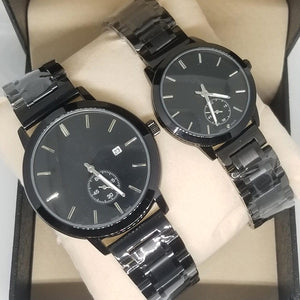 Simple Couple Watches Second With Date Ladies And Gents Pair Black & Silver 97996 | Abdul Basit Janjee
