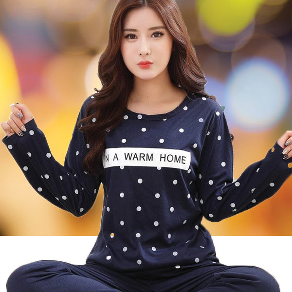 Women Carton Cute Navy Blue Couple Pajama Cotton Pajamas Sleepwear Multi Color Girl Nightwear | 24hours.pk