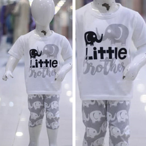 Little Brother Printed Malai Jersey Stuff Baba Suit White & Grey