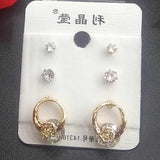Diamond Flower Shaped Ring Style Earrings Set For Womens | 24hours.pk