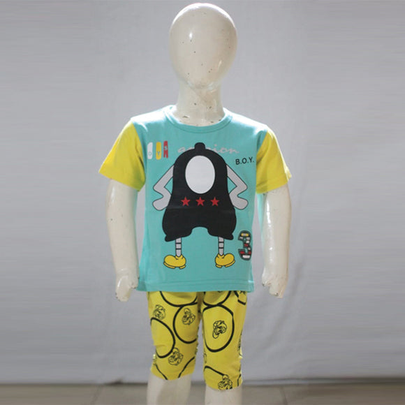 Boy Illustrated Printed Malai Jersey Stuff Baba Suit Multicolors