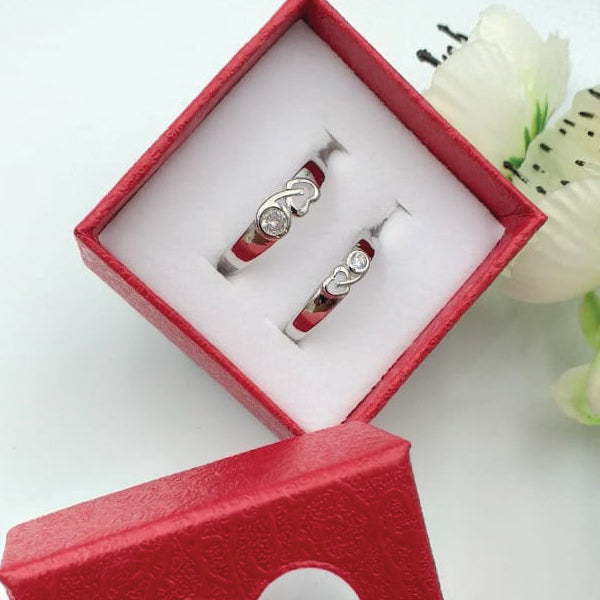 Pack of 2 Single Sided Heart With Diamond Design Ring With Heart Design Box For Her Gift or Engagement Silver 0864 | 24hours.pk