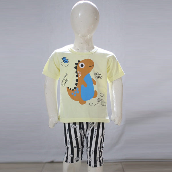 Dinosaur Cartoon Printed Malai Jersey Stuff Baba Suit Multicolors