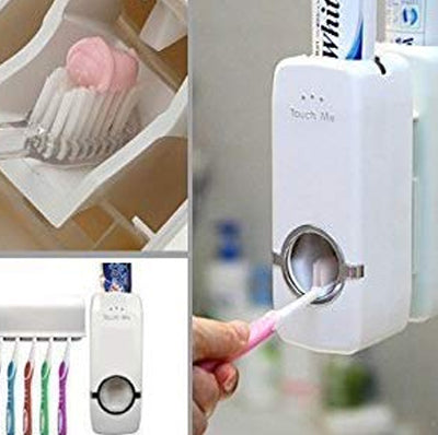 Pack of 2 Toothpaste Dispenser with Wall Mount Tooth Brush Holder | 24HOURS.PK