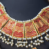Beautiful Vintage Pearls Golden Necklace With Earrings Set For Womens Red 7080