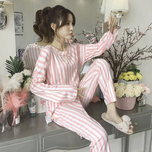 Autumn Pajama Set Bear Printing Home Cotton Set Sleepwear Plus For Women | 24hours.pk