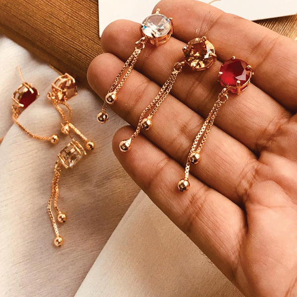 Muticolors Rounded Shaped Stones Long Drop Chain Earrings Set For Her 50004