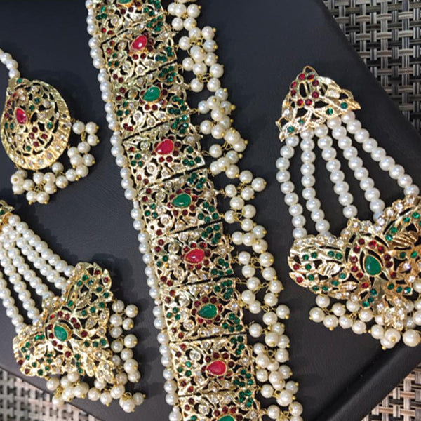 Set Hadrabade Malty Design Necklace For Women Green & Red 51133