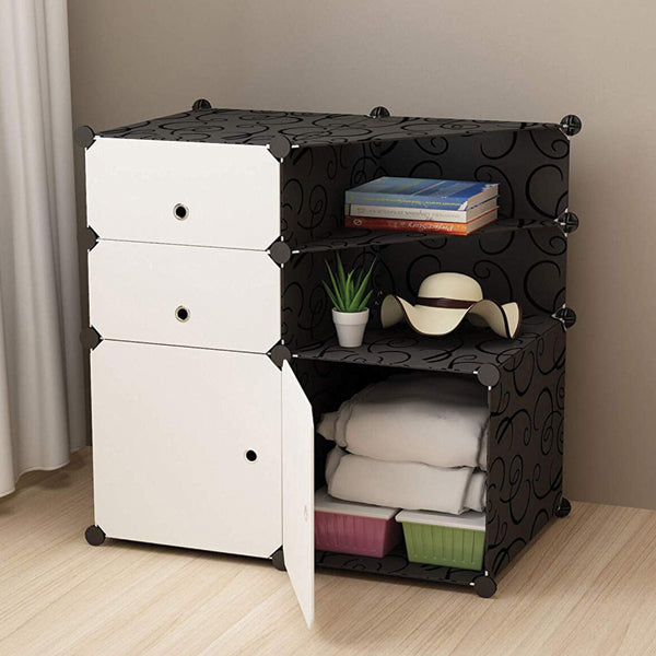 House of Quirk Portable Bedside Cube Storage Organizer 2 Cube Plastic Organizer for Bedroom,Living Room or Kids Room -Black & White | 24hours.pk