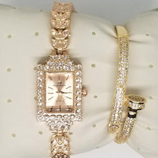 Rectangle Shaped Dial Watch With Bracelet For Women's Golden 542399 | senatorperfumes