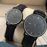 Black Strap & Simple Black Dial Pair Watch With Date Option For Men's And Womens Best Gift For Valentine's Day 8765 | 24hours.pk