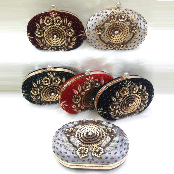 Creative Fashionable Bridal Rounded Shaped Clutch Purse Available In Random Colors 6137