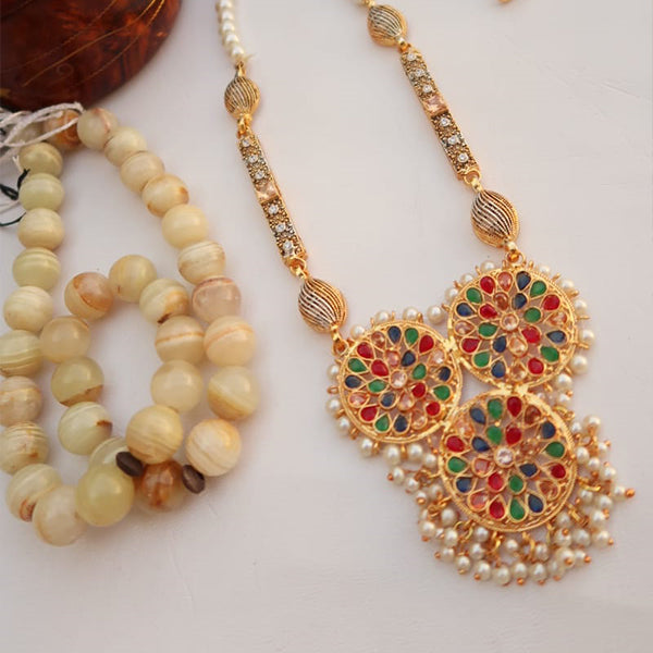 White Pearl Necklace With Random Color Stones & Designs 8513 | 24hours.pk