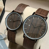 Wooden Design Brown Strap Pair Watch With Date Option For Men's And Womens Best Gift For Valentine's Day 8765 | 24hours.pk