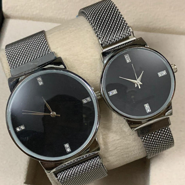 Ck Magnetic Pair Watch Dummy Down Second Black & Silver For Mens & Womens Best Gift For Valentines Day 8973 | 24hours.pk