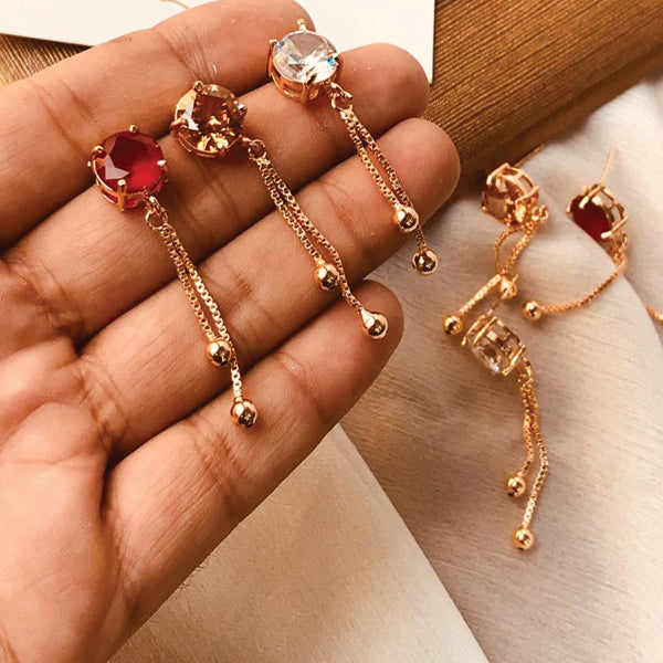 Muticolors Rounded Shaped Stones Long Drop Chain Earrings Set For Her 50004