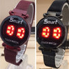 Round Red LED Watch Men Digital Watches with Touch Sensor Electronic Clock Wrist Stainless steel Watch