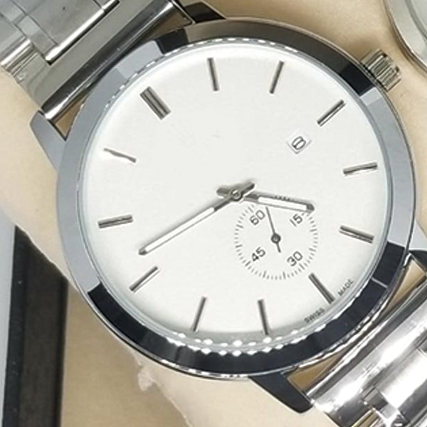 Simple Couple Watches Second With Date Ladies And Gents Pair Silver & White 97996 | Abdul Basit Janjee