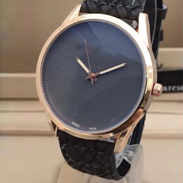 Latest Stylish High Quality Dark Blue  Dial & Creative Black Strap Watch For Men's 598211