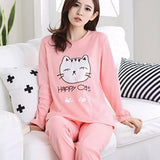 Pink Happy Cat Printed Night Suit For Women 4314