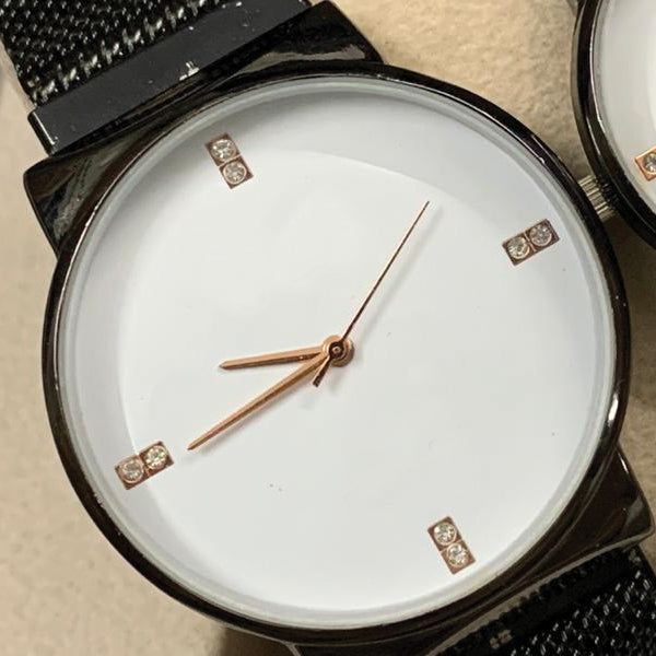 Ck Magnetic Pair Watch Dummy Down Second Black & White For Mens & Womens Best Gift For Valentines Day 8973 | 24hours.pk