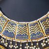 Beautiful Vintage Pearls Golden Necklace With Earrings Set For Womens Dark Blue 70807