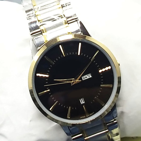 Latest Luxury Wrist Watch With Day & Date Function Silver & Golden Chain With Black  Dial 56421 | Ammad