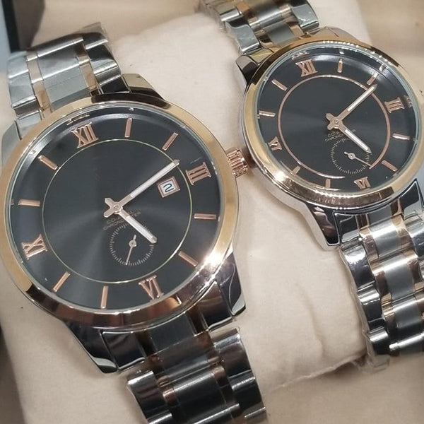 New Stylish Couple Watches Second With Date Ladies And Gents Pair Silver & Brown 97996 | Abdul Basit Janjee