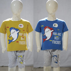 You are Best Friends Shark Printed Malai Jersey Stuff Baba Suit Multicolors