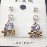 Small Flowers Golden with Rounded Shaped Diamonds Style Earrings Set For Womens | 24hours.pk