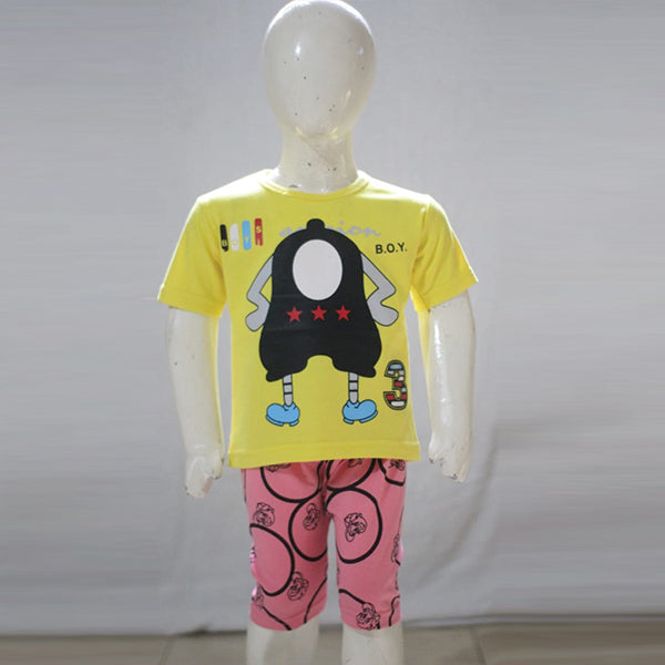Boy Illustrated Printed Malai Jersey Stuff Baba Suit Multicolors