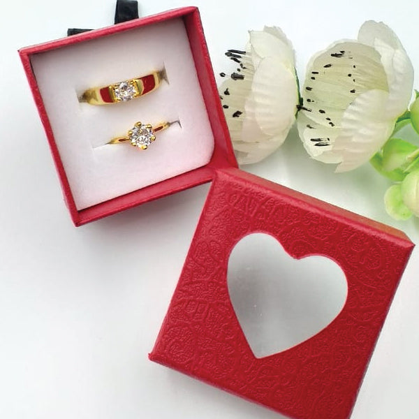 Pack of 2 Single Diamond Flower Design Ring With Heart Design Box For Her Gift or Engagement Golden 0864 | 24hours.pk