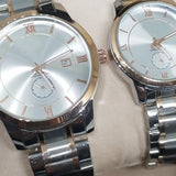 New Stylish Couple Watches Second With Date Ladies And Gents Pair Silver Light Golden  97996 | 24hours.pk