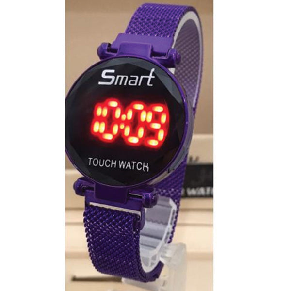 Round Red LED Watch Men Digital Watches with Touch Sensor Electronic Clock Wrist Stainless steel Watch
