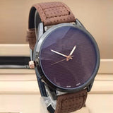 Latest Stylish High Quality Purple Dial & Brown Strap Watch For Men's 598211