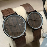 Wooden Design Brown Strap Pair Watch With Date Option For Men's And Womens Best Gift For Valentine's Day 8765 | 24hours.pk