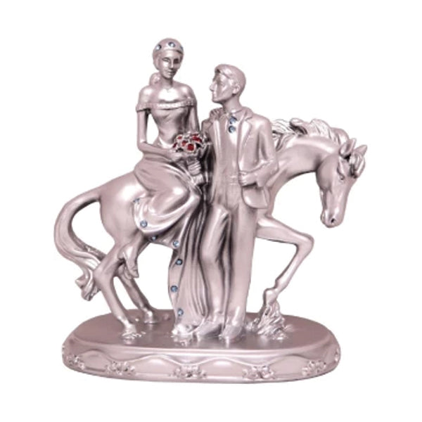 Horse Riding Bride and Groom Couple Showpiece Silver Finish Love couple Statue Romantic Decorative Handicraft Figurine Home Interior Bedroom Décor Showpiece Random Color & Design | 24hours.pk