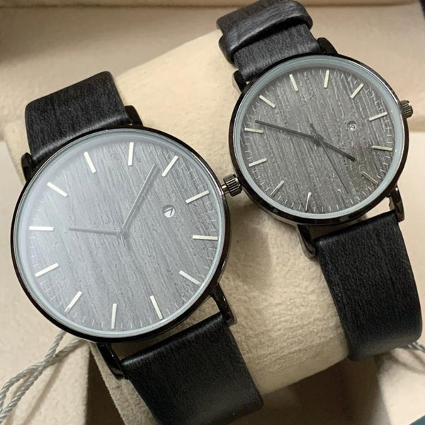 Black Strap Pair Watch With Date Option For Men's And Womens Best Gift For Valentine's Day 8765 | 24hours.pk