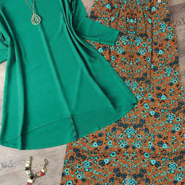 Western Plain Shirt Printed Trouser Boski Sea Green & Brown