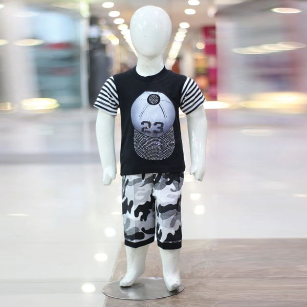 Cap Printed Lacra And Fine Jersey Stuff Baba Suit Black