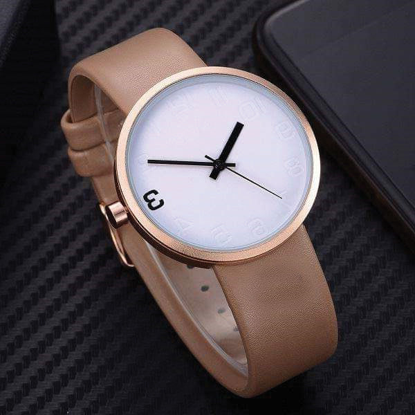 Eclipse Shaped Simple Analog Wrist Watch For Unisex Coffee Color & White 853096 | Abdul Basit Janjee