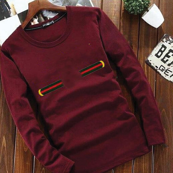 Latest Round Crew Neck Full Sleeve Printed Shirt For Men's Maroon SP16