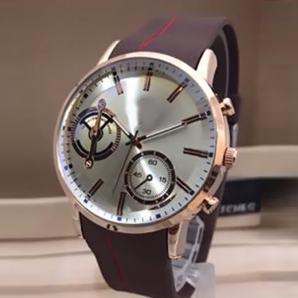 Latest Simple Design Watch Brown Strap With Silver Golden Dial For Men's 89061 | Abdul Basit Janjee