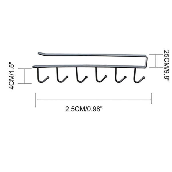 Cup Holder With 6 Hooks To Place Under The Cabinet, Coffee Cup Hooks Tie Hook Key Hooks, For Kitchen